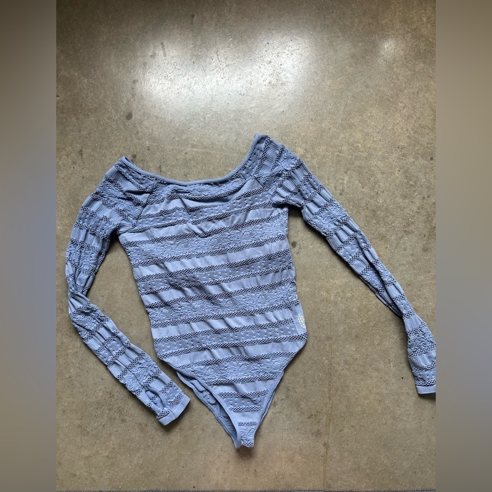 Free people movement blue laser cut bodysuit nwot Xs/s m/l